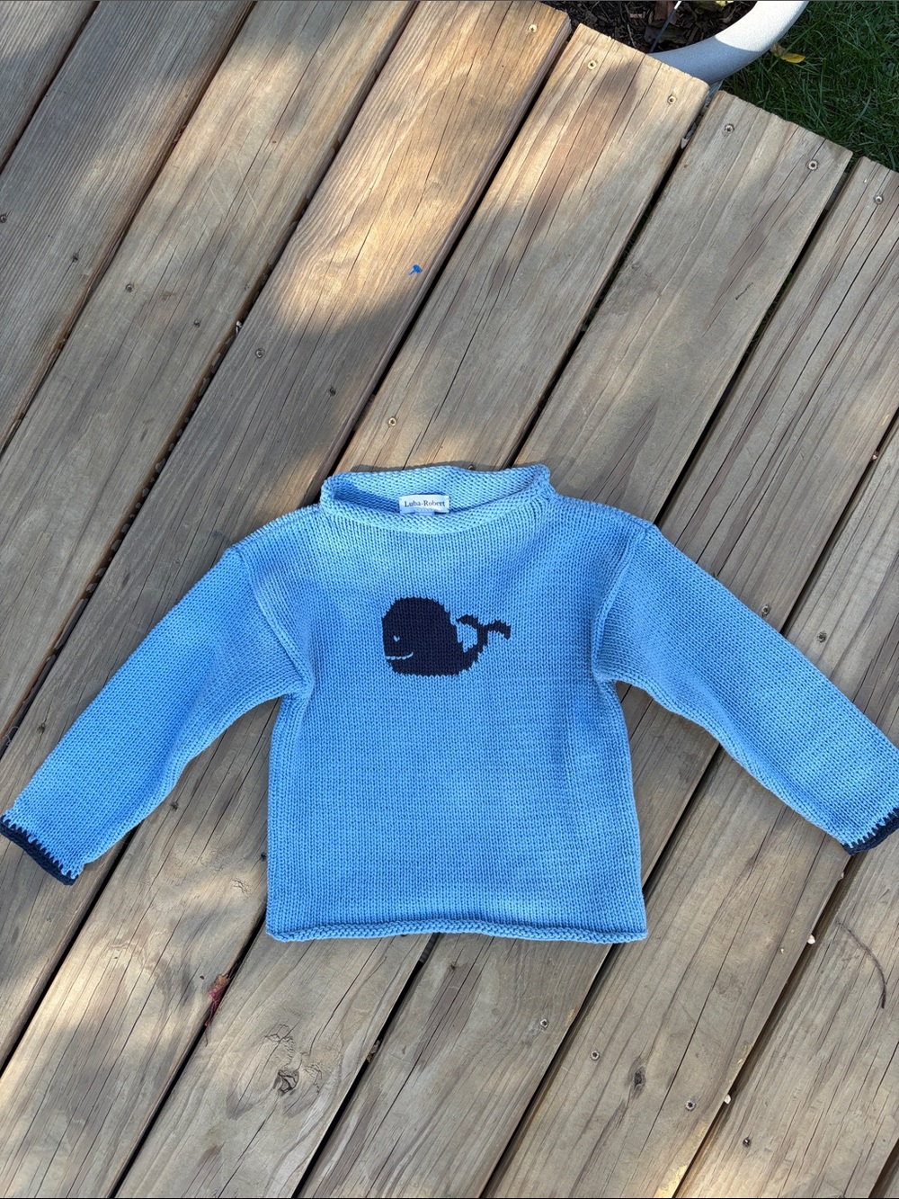 Little English Light Blue Whale Knit Sweater Luba Robert